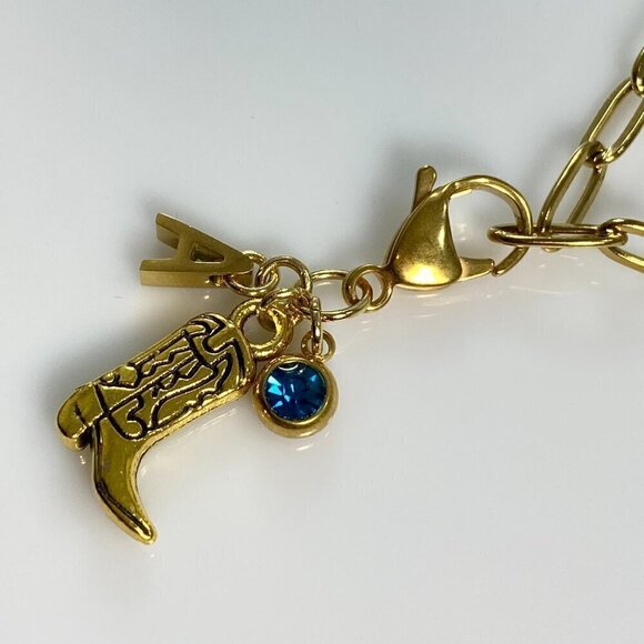 Cowgirl Boot with Letter and Birthstone Clip On Charm - CUSTOMIZABLE - Picture 2 of 8